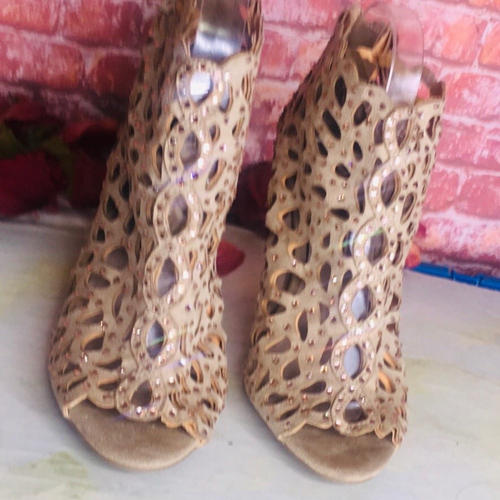 Zigi Soho Duran Caged Tan Heels with Rhinestone Embellishments - Picture 5 of 14